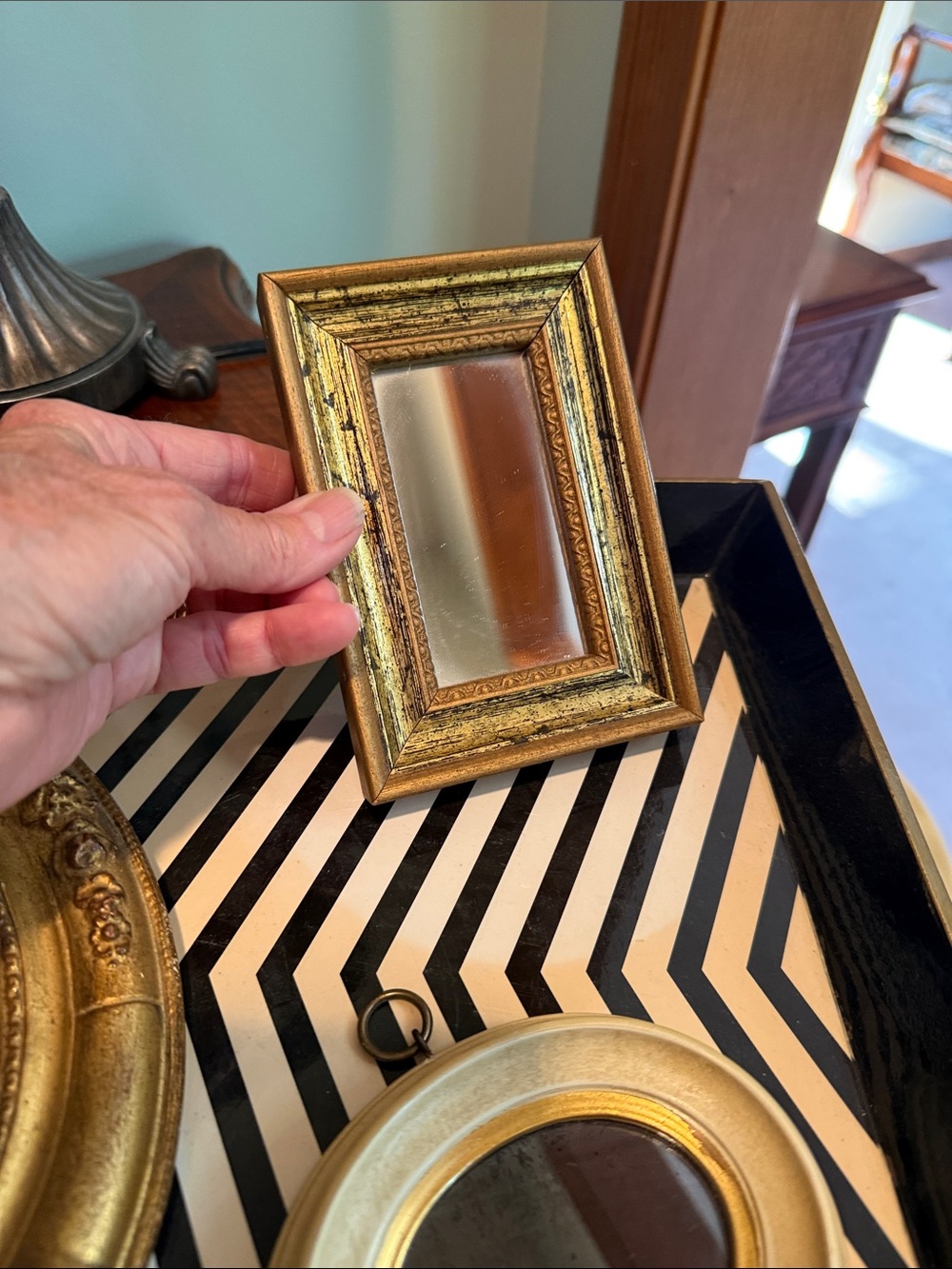 Set of Three Decorative Gold Mini Mirrors and Grape Decor - Picture 2 of 7